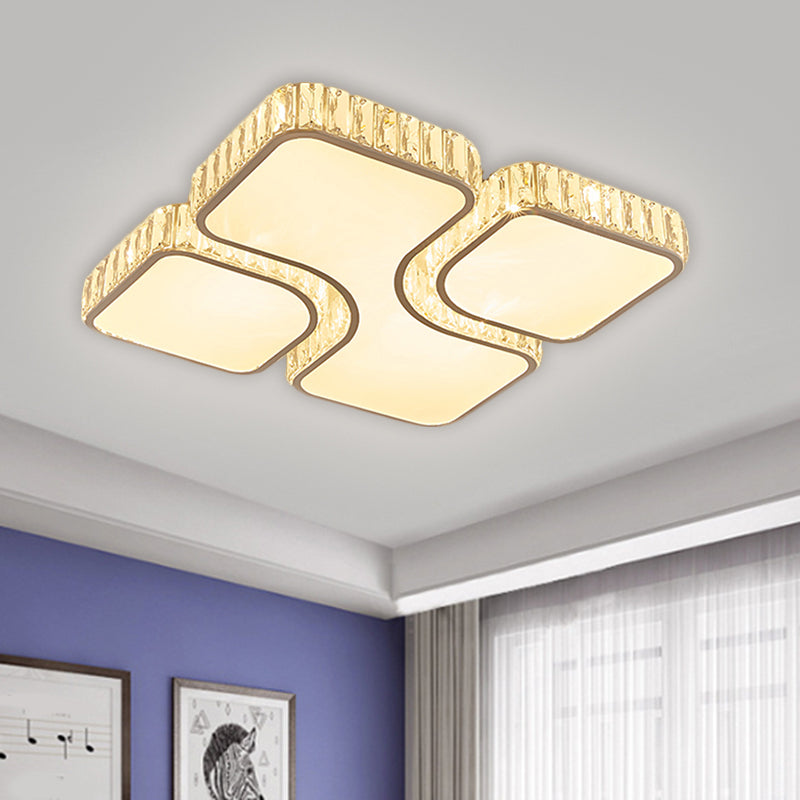 16"/19.5" W Modern LED Flush Lamp Chrome Square Ceiling Mounted Fixture with Crystal Rectangle Shade in Warm/White Light