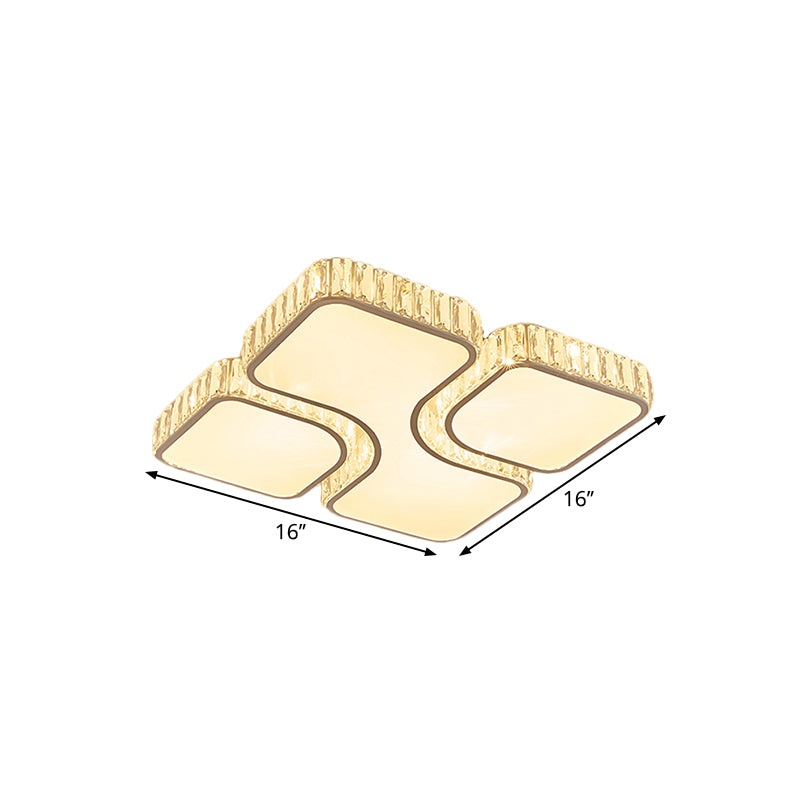 16"/19.5" W Modern LED Flush Lamp Chrome Square Ceiling Mounted Fixture with Crystal Rectangle Shade in Warm/White Light