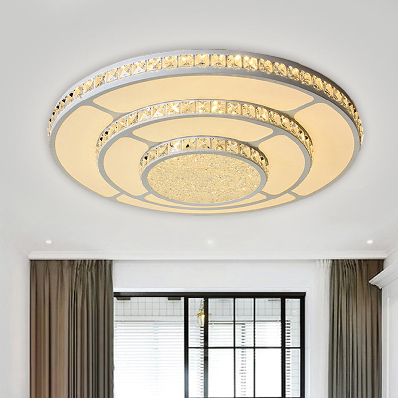 LED Bedroom Flush Mount Modern White Ceiling Lighting with Circle Crystal Block Shade in Warm/White Light, 18"/21.5" W