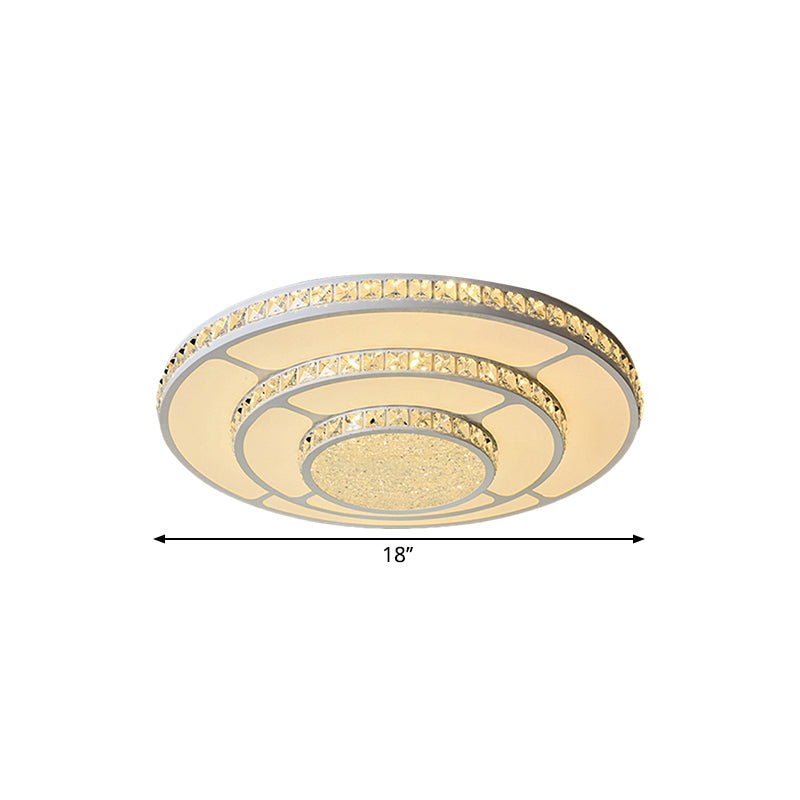 LED Bedroom Flush Mount Modern White Ceiling Lighting with Circle Crystal Block Shade in Warm/White Light, 18"/21.5" W