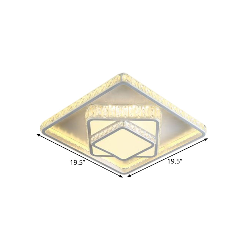 Square Crystal Block Flush Lamp Minimalism LED White Ceiling Mounted Fixture in White Light