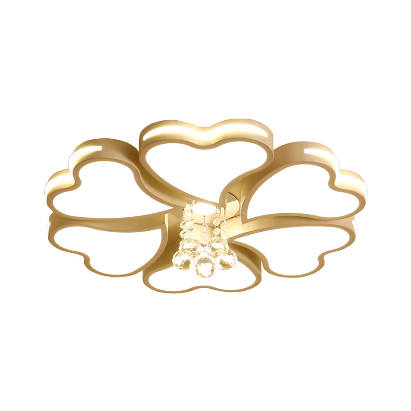 Modernist Heart Flush Light Metallic 6/8 Bulbs Parlor Ceiling Mounted Fixture with Crystal Accent in White