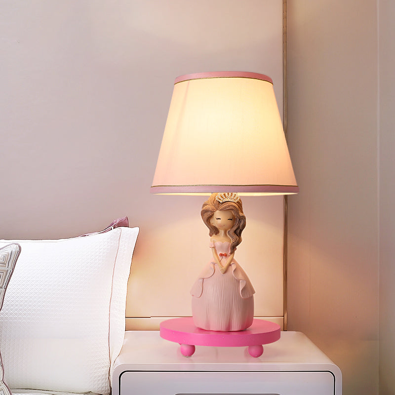 Lámpara de mesa cónica de tela Cartoon 1 bombilla Pink Night-stand Light with Princess Design