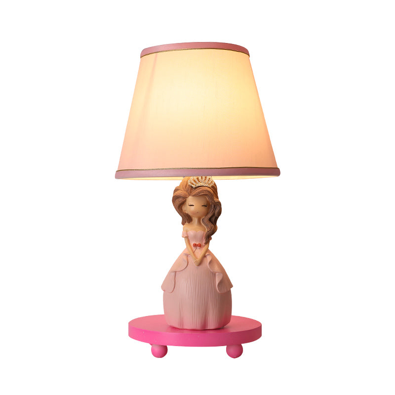 Lámpara de mesa cónica de tela Cartoon 1 bombilla Pink Night-stand Light with Princess Design