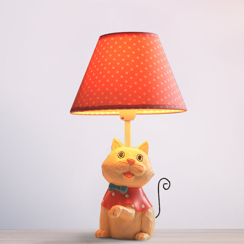 Pink/Blue Cone Reading Book Light Cartoon 1 Bulb Fabric Table Lamp with Spot Design and Cat Base