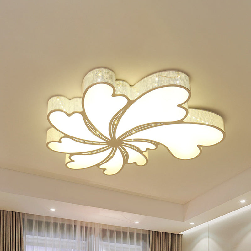 Flower Bedroom Flush Light Acrylic LED Modern Flush Mount Lamp with Iron Frame in White