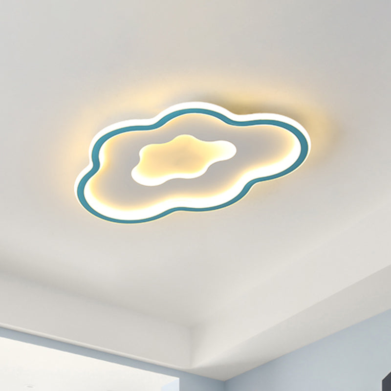 Cloud Kids Bedroom Flush Light Fixture Acrylic LED Cartoon Flush Mount Lighting in Pink/Blue