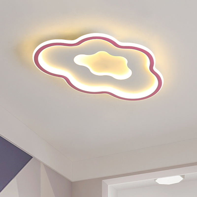 Cloud Kids Bedroom Flush Light Fixture Acrylic LED Cartoon Flush Mount Lighting in Pink/Blue