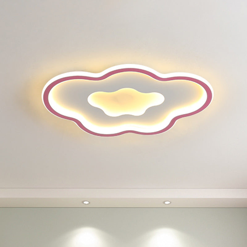 Cloud Kids Bedroom Flush Light Fixture Acrylic LED Cartoon Flush Mount Lighting in Pink/Blue