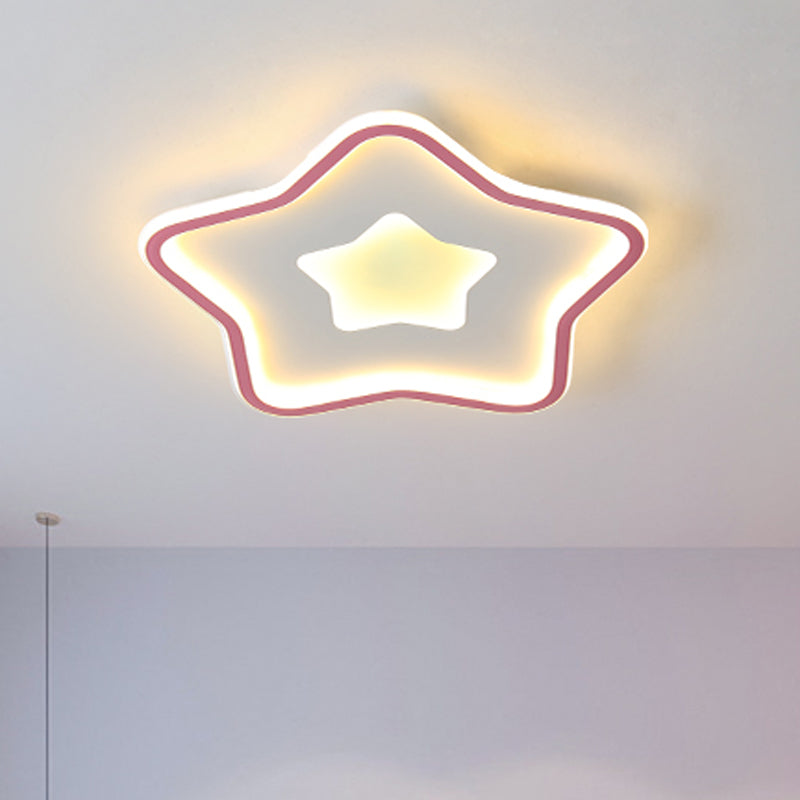 Cartoon Star Flush Mount Lighting Acrylic Kids Bedroom LED Flush Ceiling Light in Pink/Blue