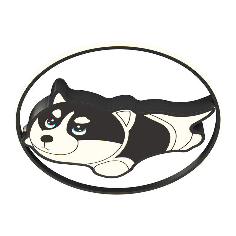 Metallic Dog Flush Ceiling Light Cartoon LED Flush Mount Lighting in Black for Bedroom