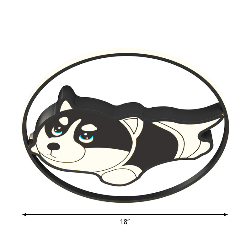 Metallic Dog Flush Ceiling Light Cartoon LED Flush Mount Lighting in Black for Bedroom