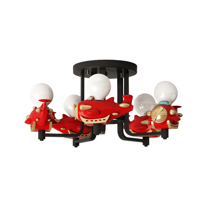 Avión Metal Semi Flush Mount Cartoon 5 luces Rojo Flush Light for Boys Bedroom