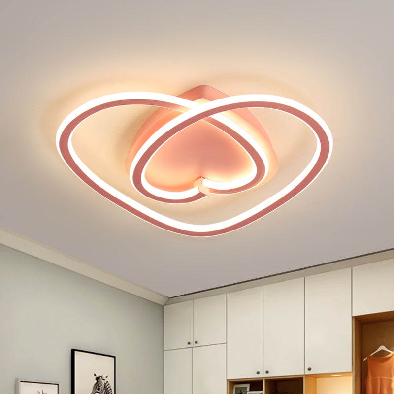 Loving Heart Bedroom Flush Mount Light Acrylic LED Modernist Ceiling Mounted Fixture in Pink/Gold