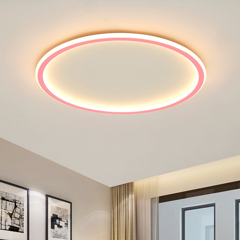 Circular Ceiling Mounted Light Minimalist Acrylic Pink/Blue LED Flush Mount Lighting for Bedroom