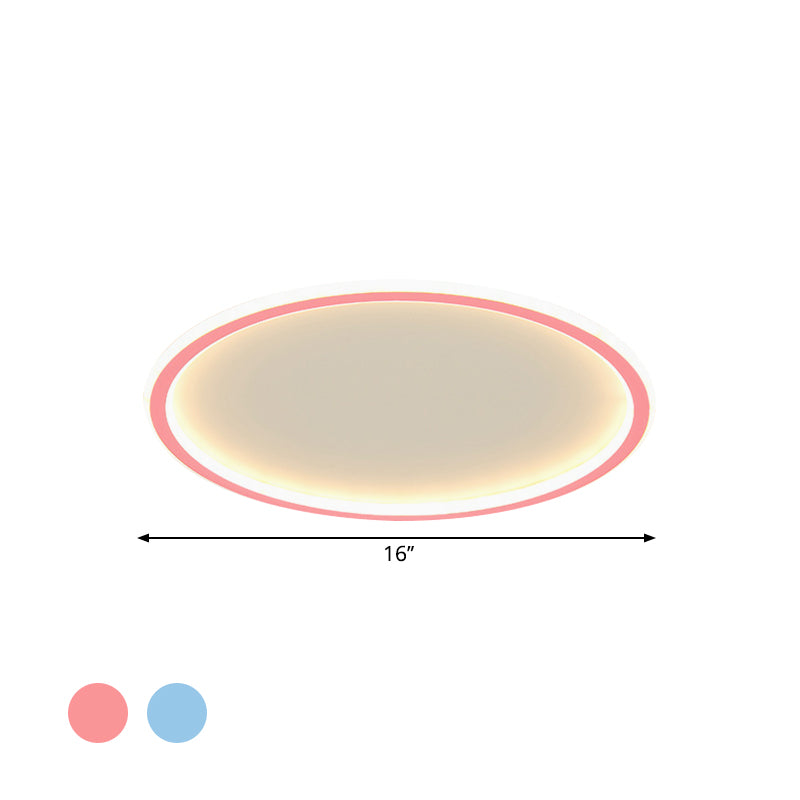 Circular Ceiling Mounted Light Minimalist Acrylic Pink/Blue LED Flush Mount Lighting for Bedroom