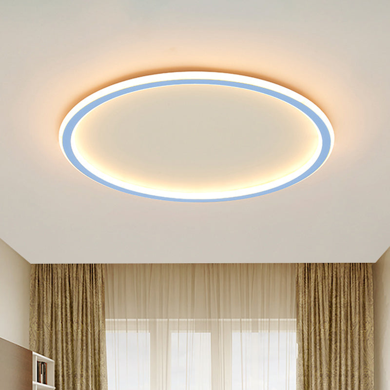 Circular Ceiling Mounted Light Minimalist Acrylic Pink/Blue LED Flush Mount Lighting for Bedroom