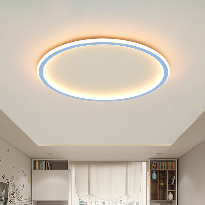 Circular Ceiling Mounted Light Minimalist Acrylic Pink/Blue LED Flush Mount Lighting for Bedroom