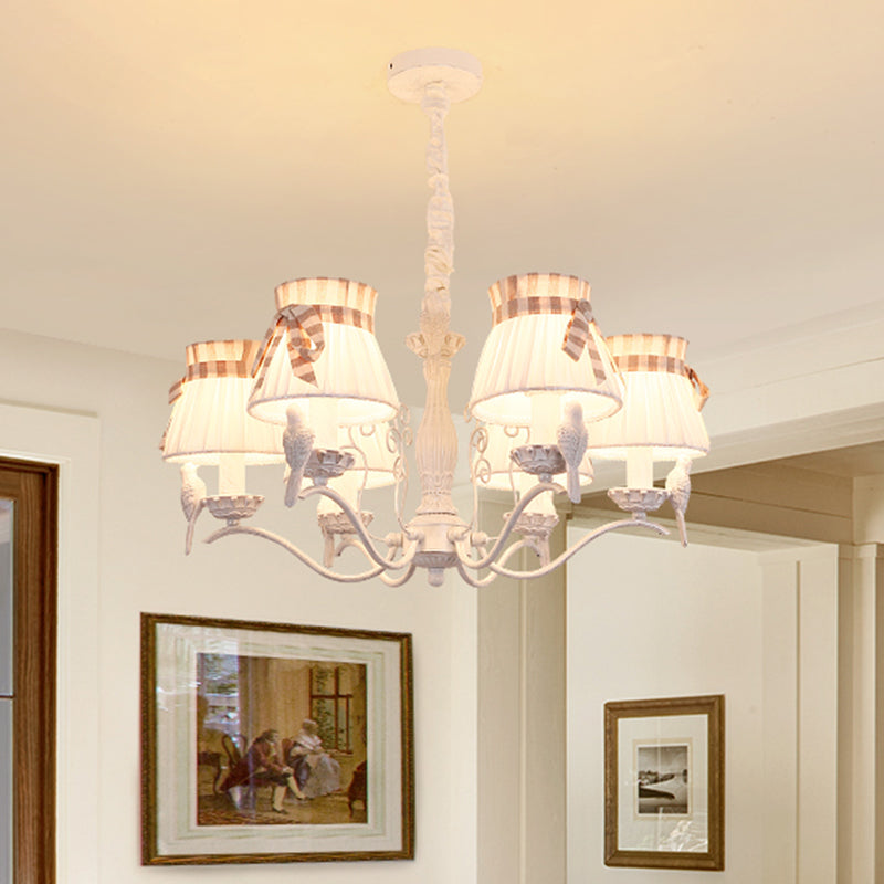 Fabric Cone Hanging Chandelier Nordic 3/5/6 Heads Pendant Ceiling Light in White for Living Room