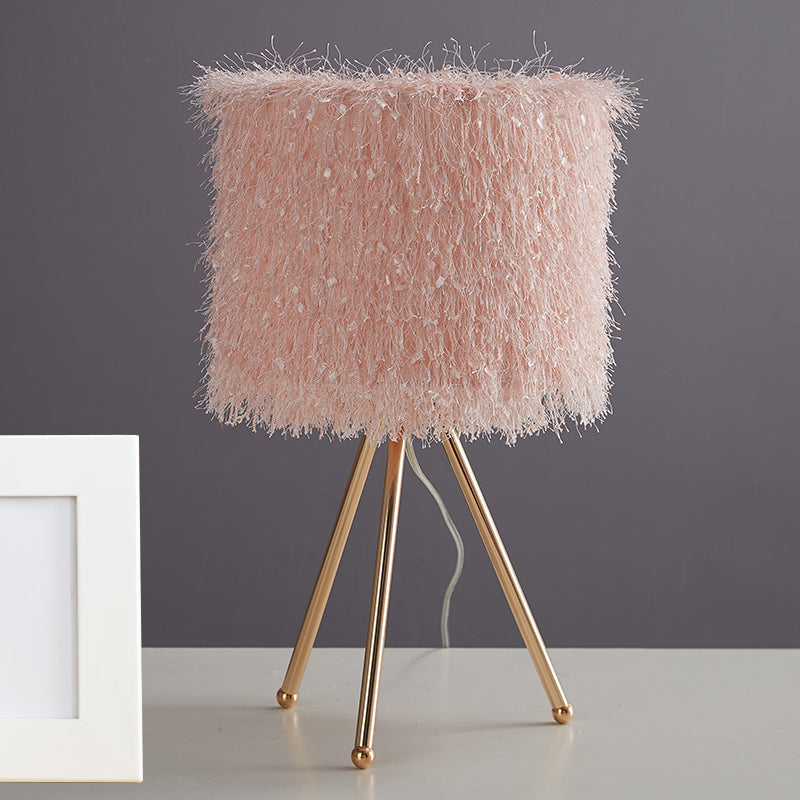 Tissu tambour tambour table légère moderniste 1 lampe de bureau blanche / rose claire avec base de trépied