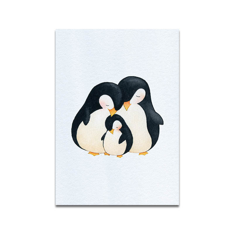 Textured White Wall Art Decor Modernist Cute Penguin Wrapped Canvas for Children Bedroom