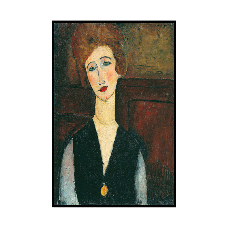 Oil Painting Portrait Canvas Textured Traditional Living Room Wall Art in Dark Color