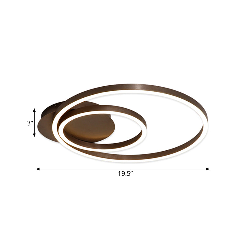 Zwart/bruin 1/2/3-ring semi-inbouwlicht eigentijds LED acryl plafondgemonteerd armatuur in warm/wit/natuurlijk licht, 16,5"/19,5"/23,5" breed