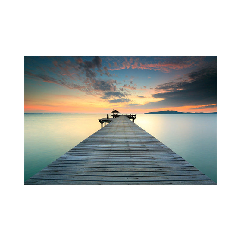 Foto Oceaan Houten Brug Kunstdruk Eigentijds Canvas Muurdecoratie in donkere kleur