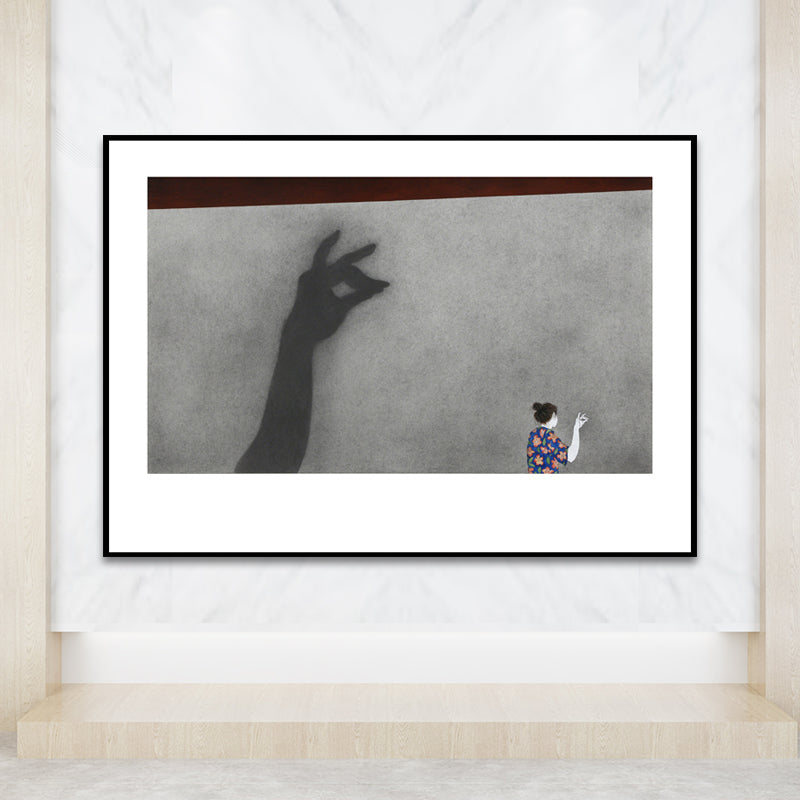 Illustrations People Wall Art Cartoon Textured Canvas Print in Pastel Color for Bedroom