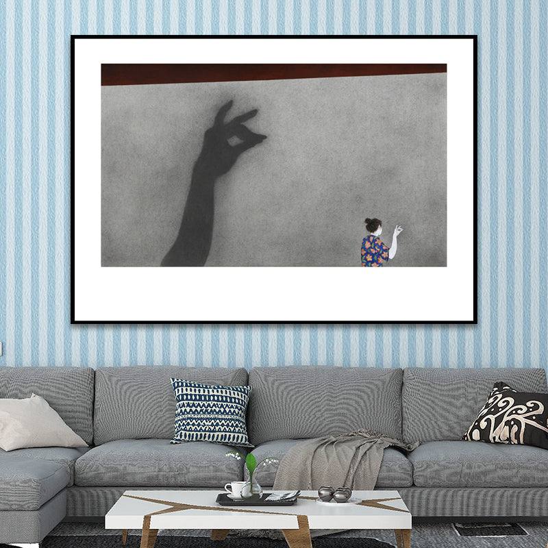 Illustrations People Wall Art Cartoon Textured Canvas Print in Pastel Color for Bedroom