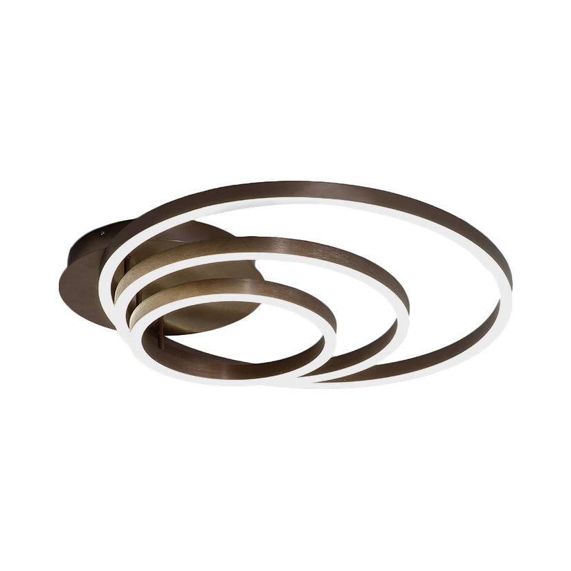 Zwart/bruin 1/2/3-ring semi-inbouwlicht eigentijds LED acryl plafondgemonteerd armatuur in warm/wit/natuurlijk licht, 16,5"/19,5"/23,5" breed