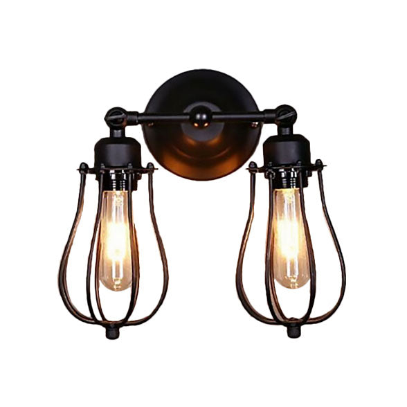Industrial Style Caged Wall Sconce Lighting with Bulb Shade 2 Lights Metal Mini Wall Light in Copper/Aged Silver