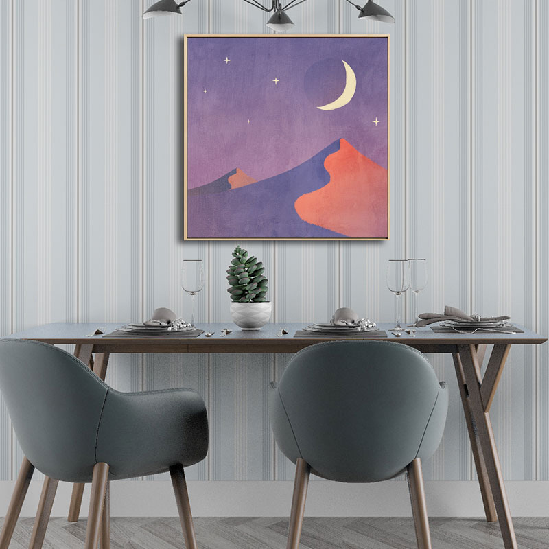 Soft Color Kids Wall Art Mountain and Starry Moon Night Sky Painting Canvas for Nursery