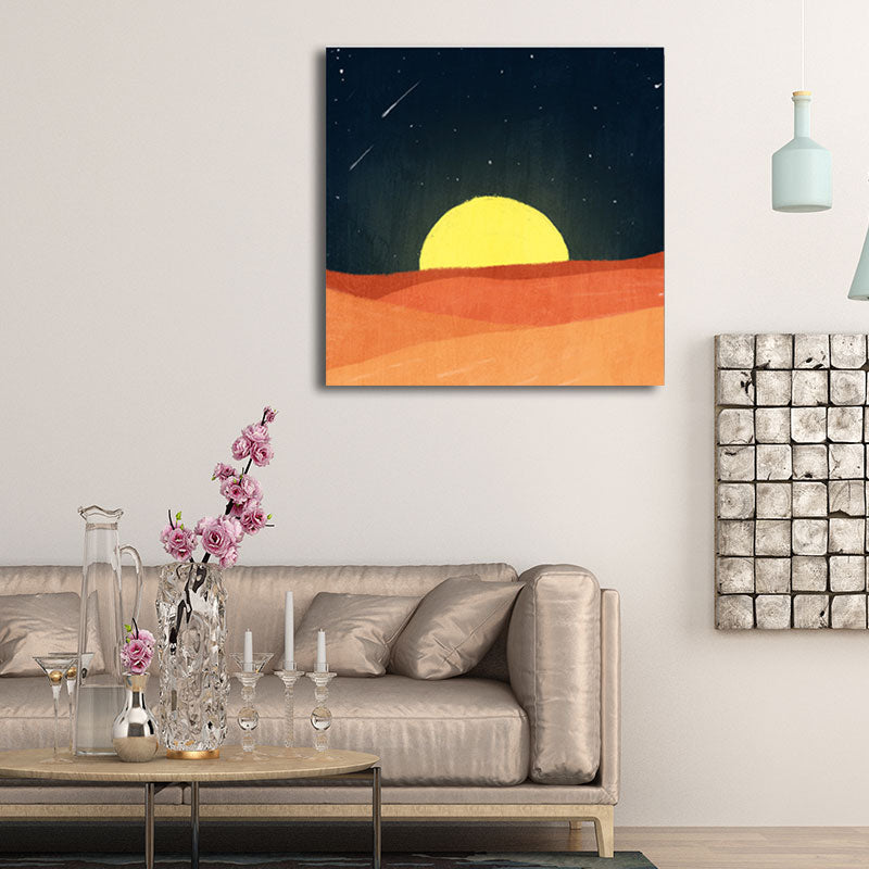 Soft Color Kids Wall Art Mountain and Starry Moon Night Sky Painting Canvas for Nursery