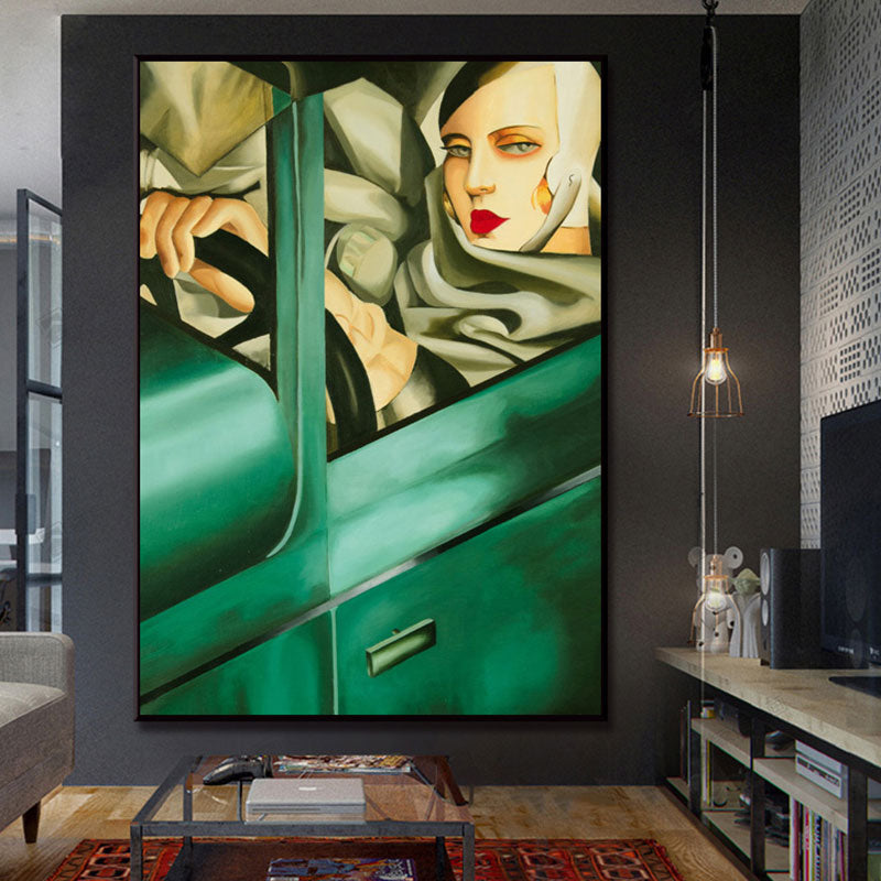 Strukturiertes „Driving Maiden“-Gemälde auf Leinwand im Vintage-Stil, Wanddekoration für Badezimmer