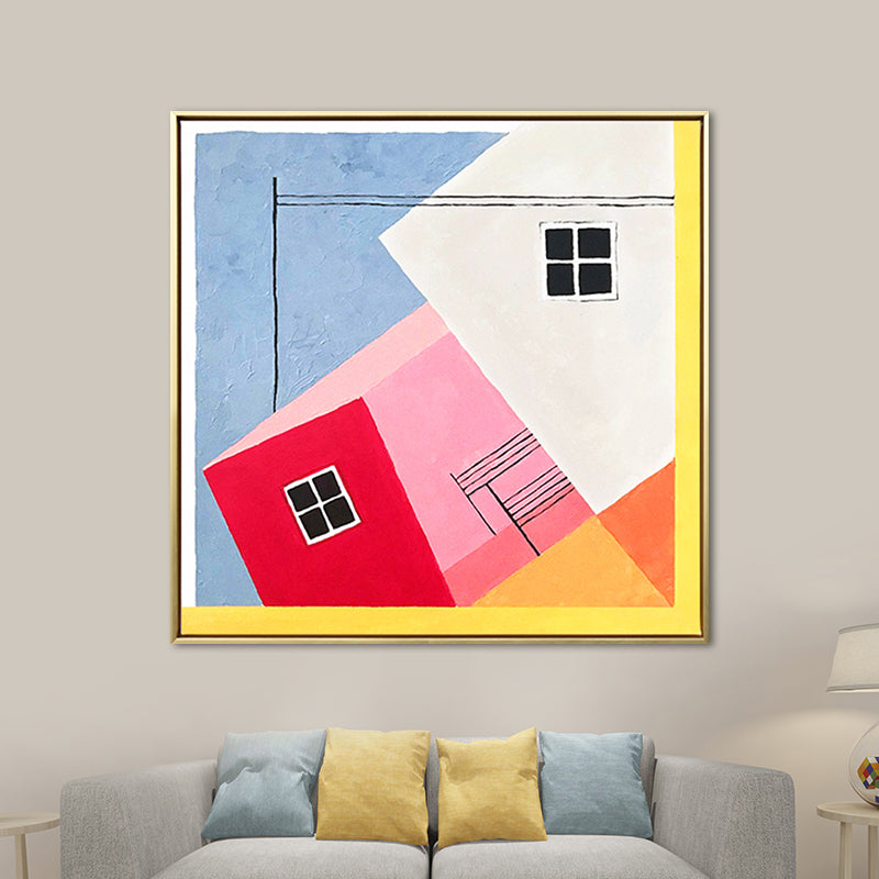 Art de motif géométrique de style contemporain dans une décoration murale texturée de couleur douce pour salle de bain