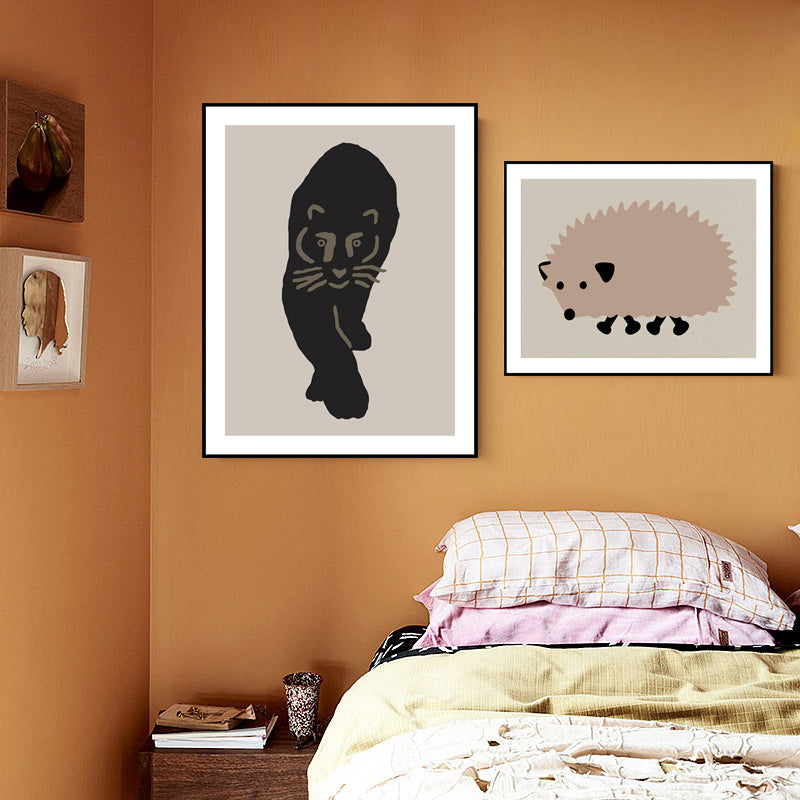 Wildtier-Wandkunst-Dekor-Cartoon-Leinwandgemälde in sanften Farben für das Wohnzimmer