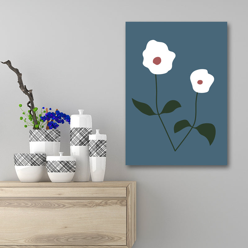 Illustration Botany Wall Art Print Cartoon Canvas Painting in Dark Color for Bedroom