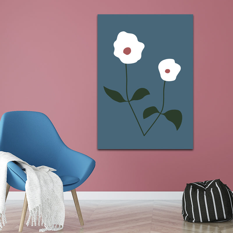 Illustration Botany Wall Art Print Cartoon Canvas Painting in Dark Color for Bedroom