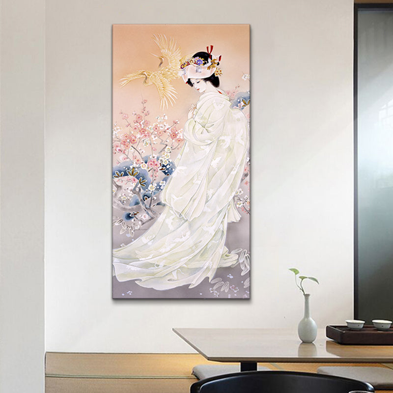 Kimono-Mädchen-Gemälde-Kunstdruck, mehrfarbiger japanischer Stil, Wanddekoration für Wohnzimmer
