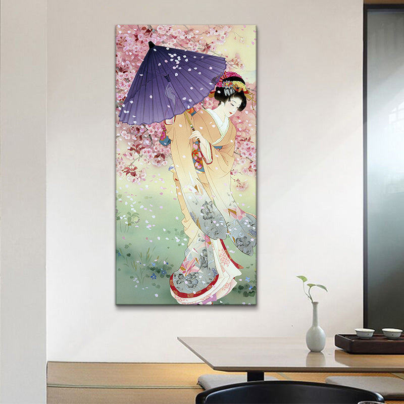 Kimono-Mädchen-Gemälde-Kunstdruck, mehrfarbiger japanischer Stil, Wanddekoration für Wohnzimmer