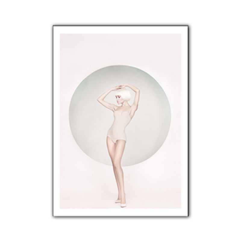 Minimalistic Orthographic Girl Canvas Pink and White Bedroom Wall Art Decor, Textured