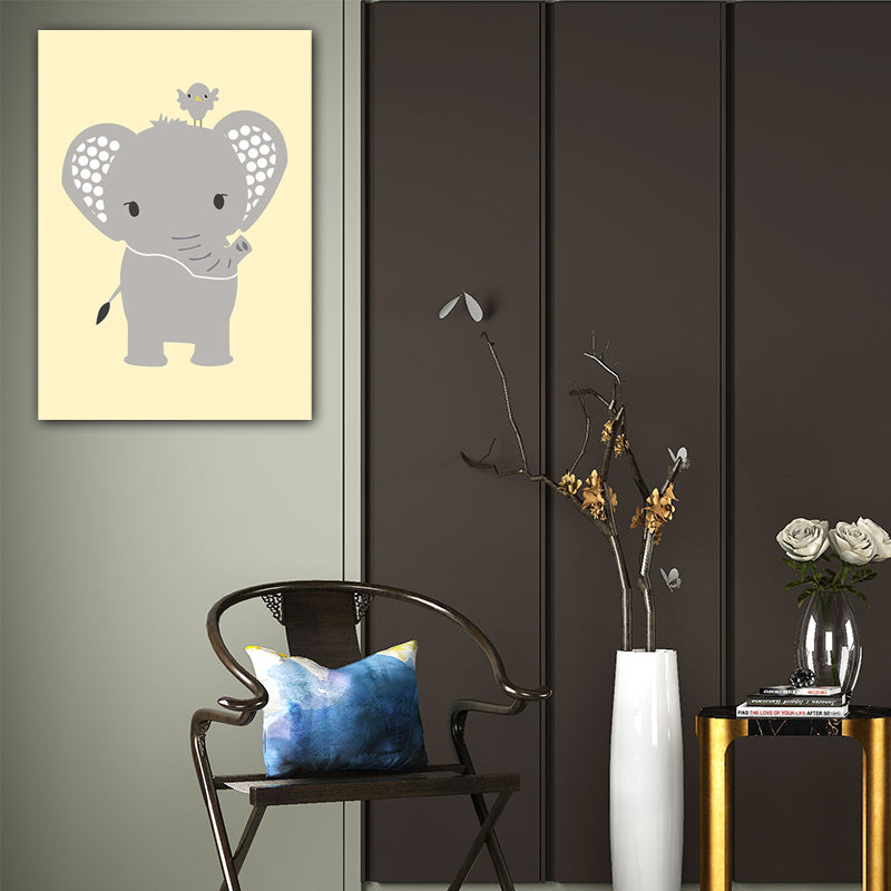 Cartoon Animal Wall Art Light Color Wrapped Canvas for Children Room, Multiple Size Options