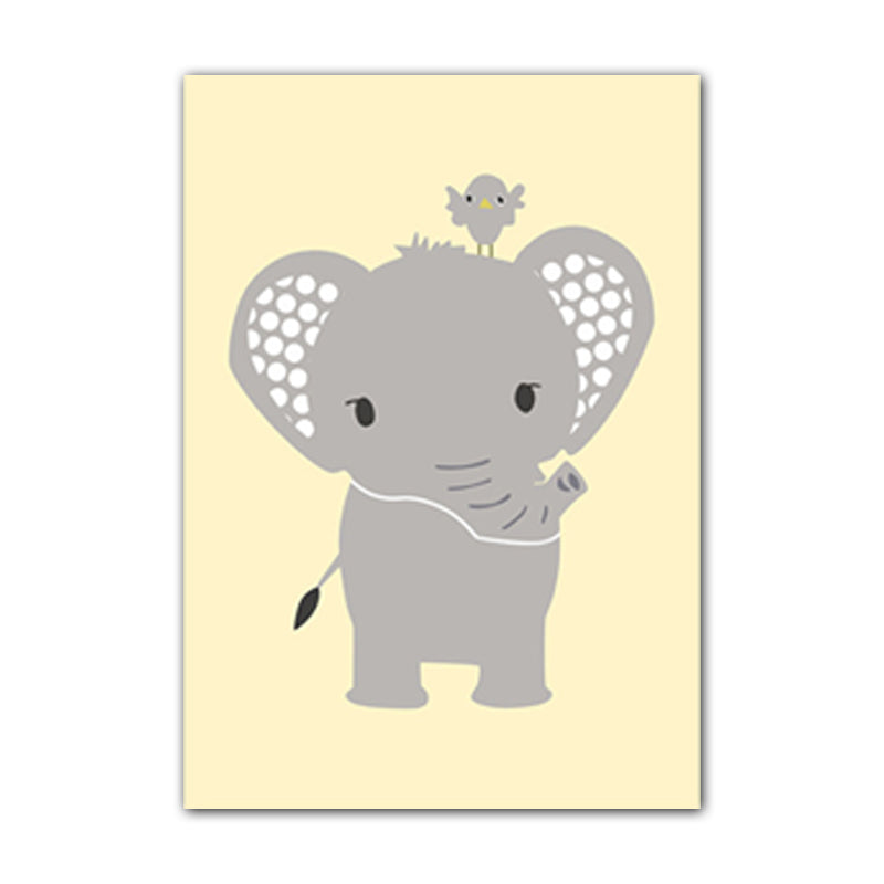 Cartoon Animal Wall Art Light Color Wrapped Canvas for Children Room, Multiple Size Options