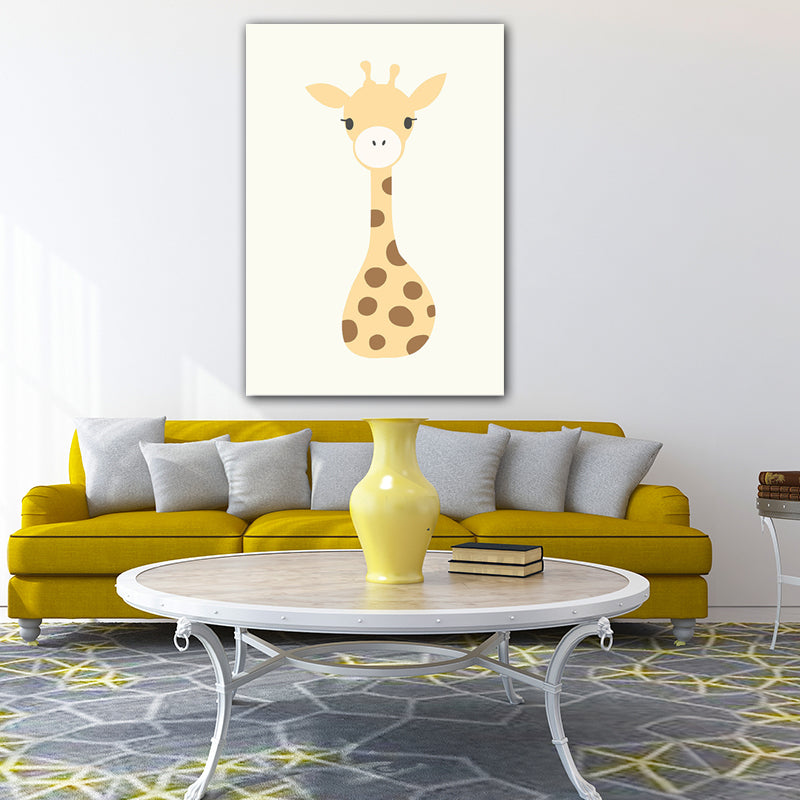 Cartoon Animal Wall Art Light Color Wrapped Canvas for Children Room, Multiple Size Options