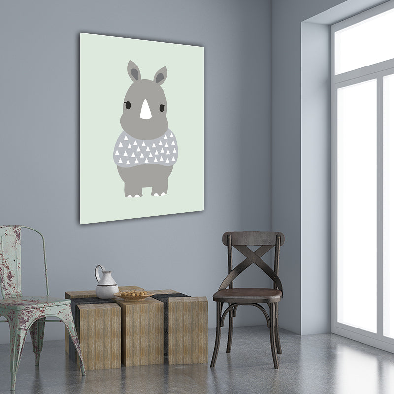 Cartoon Animal Wall Art Light Color Wrapped Canvas for Children Room, Multiple Size Options