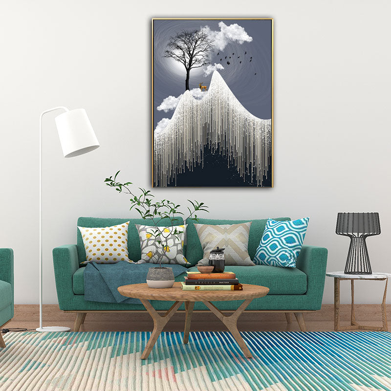 Glam Canvas White Tree at the Rime Cliff with Full Moon Scenery Wall Art for Room