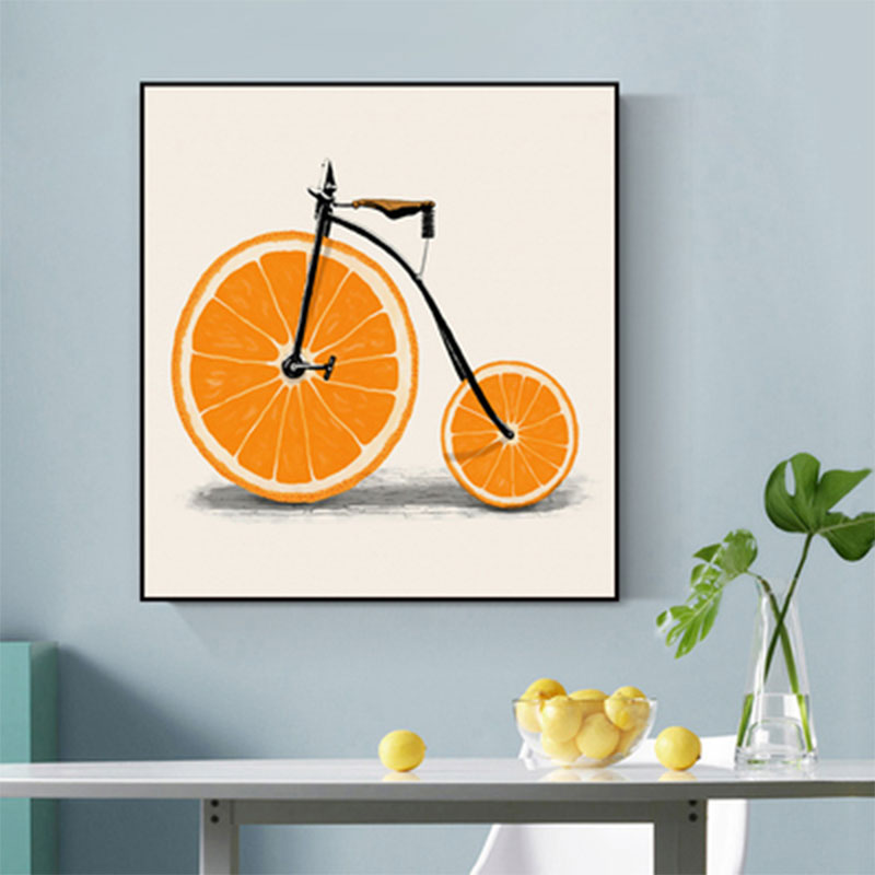 Toile d'art pour enfants de couleur pastel, décoration murale de vélo au citron pour salle à manger, texturée