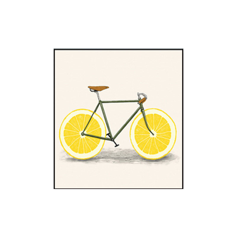 Toile d'art pour enfants de couleur pastel, décoration murale de vélo au citron pour salle à manger, texturée