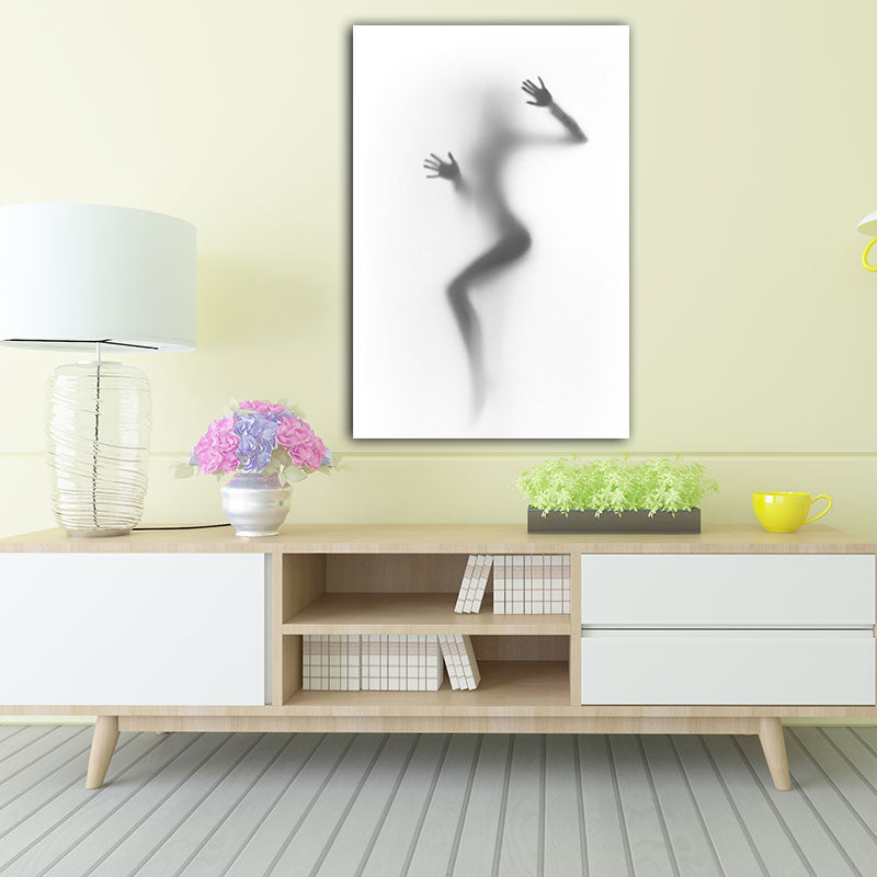 Modern Creative Canvas in Grey Shadow of Sexy Woman on the Frosted Glass Wall Art for Room